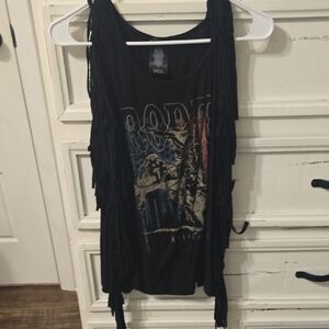 Vocal Black Graphic Fringe Tank Top